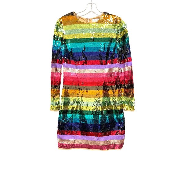 Mac Duggal Striped Sequin Long Sleeve Colorful Mini Dress Size 4 NWT - Picture 3 of 9